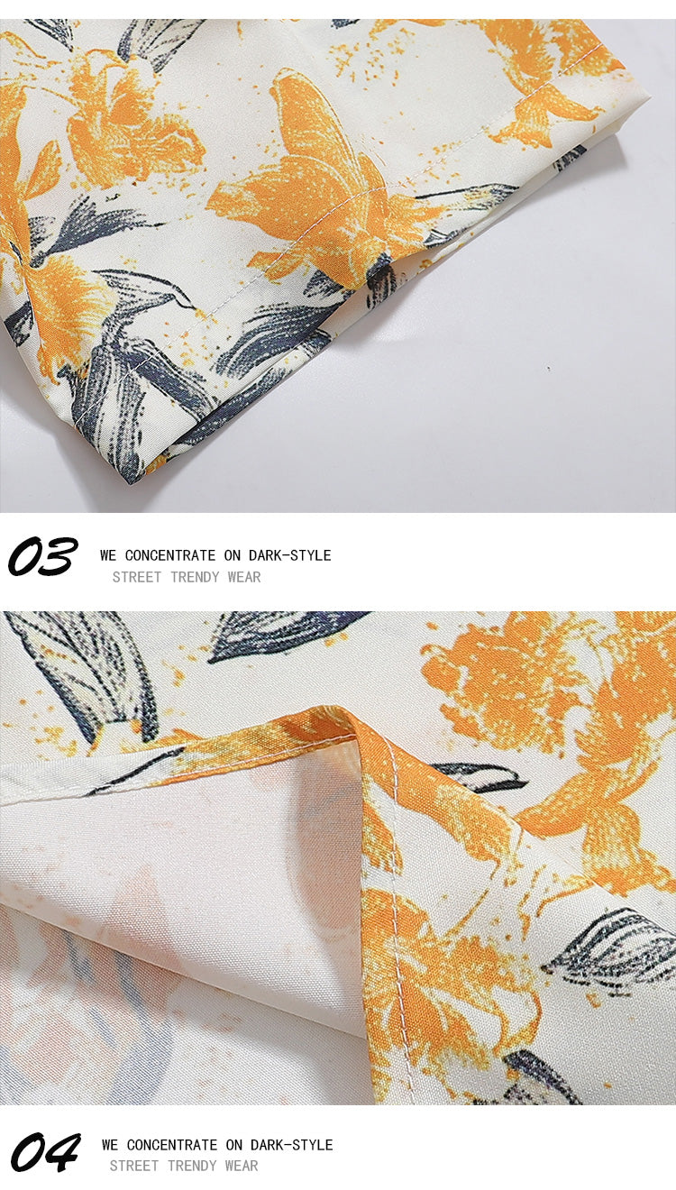 Japanese vintage floral all-over shirt men's Hawaiian seaside small fresh loose thin floral shirt