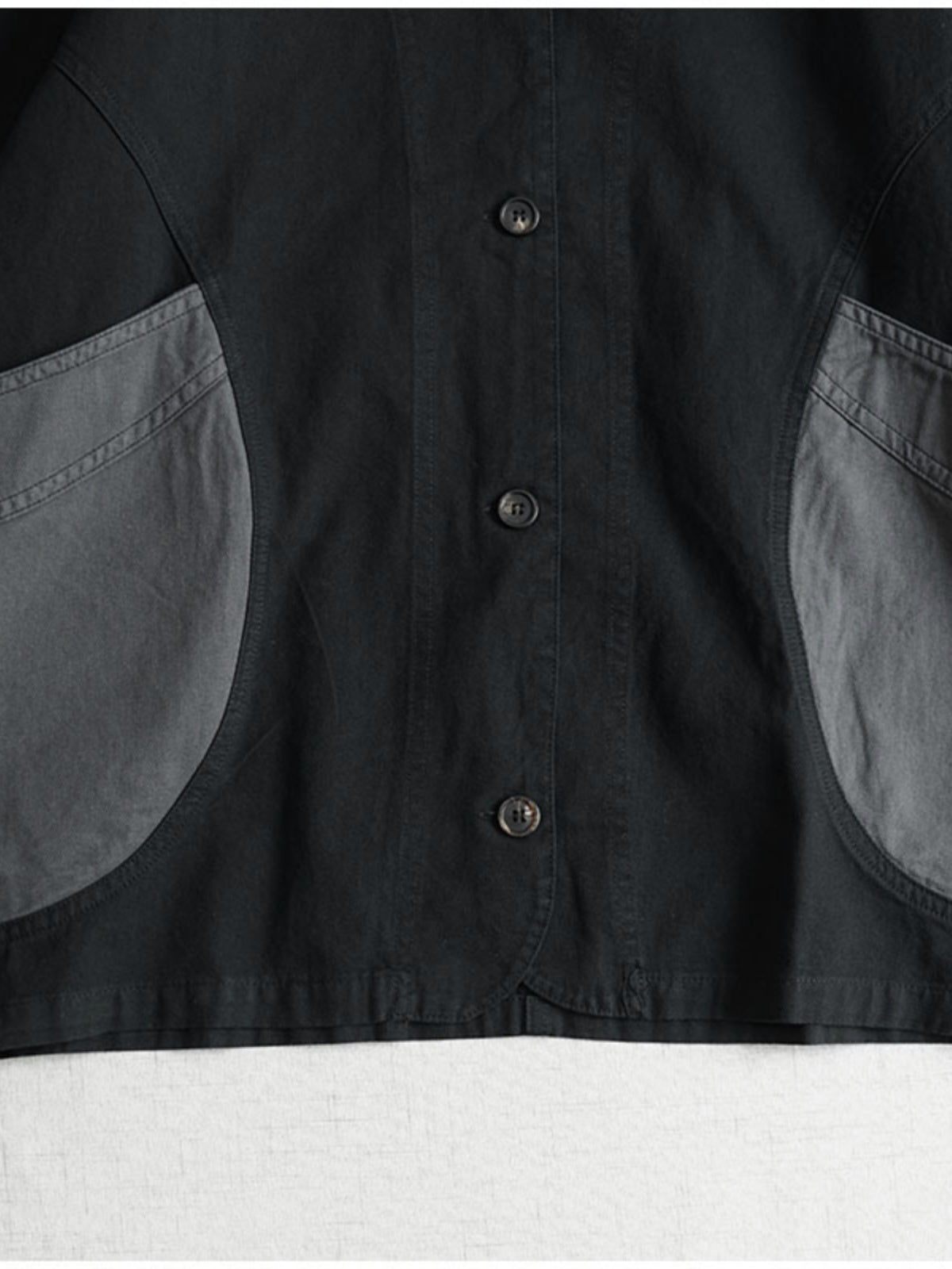 Japanese Color-Blocked V-Neck Pocket Jacket – Retro Cotton Spring/Autumn (Unisex)