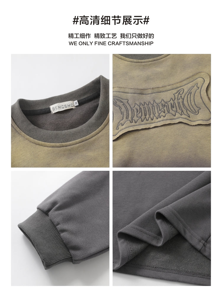 American fashion brand wasteland style gradient patch letter crew neck sweatshirt men's autumn hip hop pullover top