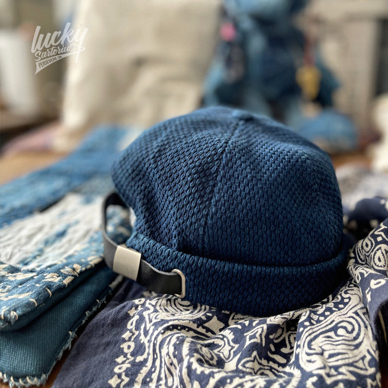 Blue dyed kendo cloth melon skin hat adjustable