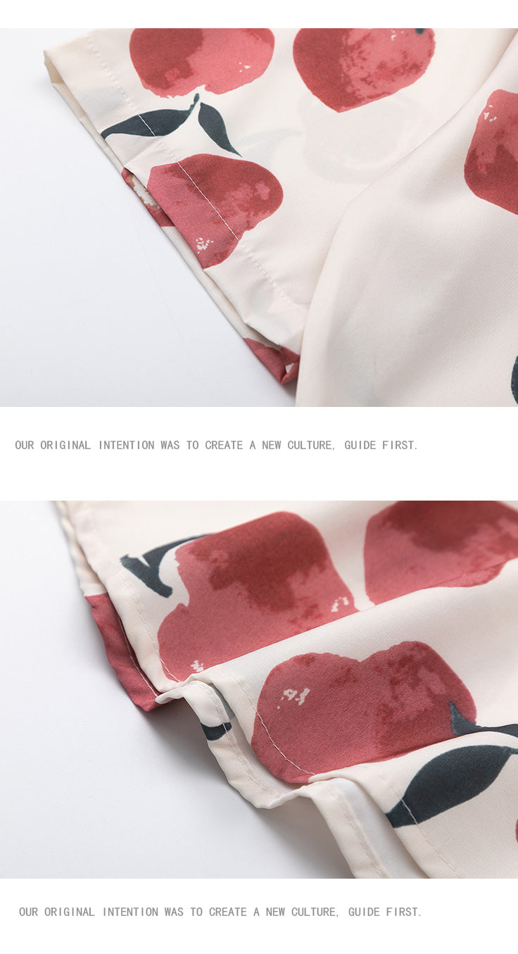 Japanese Hawaiian Peach Full Print Short Sleeve Shirt Men's Summer Hong Kong Style Couple Half Sleeve Flower Shirt