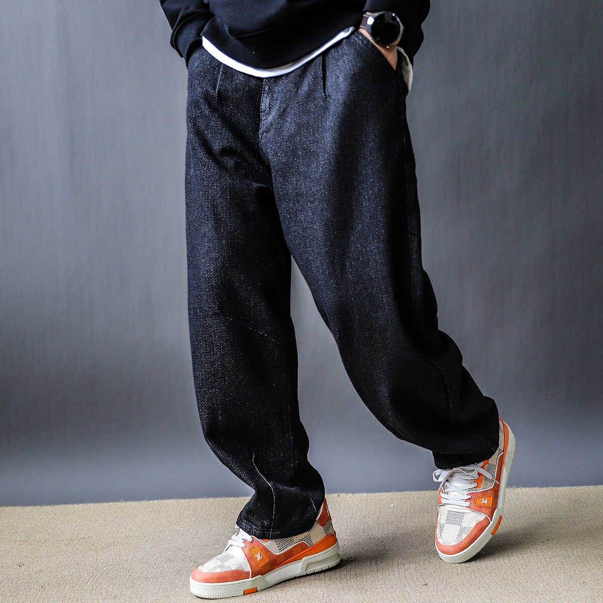 Black Jeans Men's 2024 New Spring Thin High Street Loose Fried Street Handsome Straight Leg Casual Long Pants