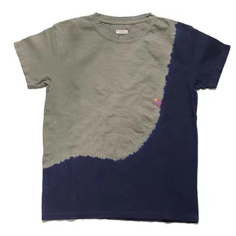 Batik embroidery Japanese fashion men and women loose round collar T-shirt short sleeve