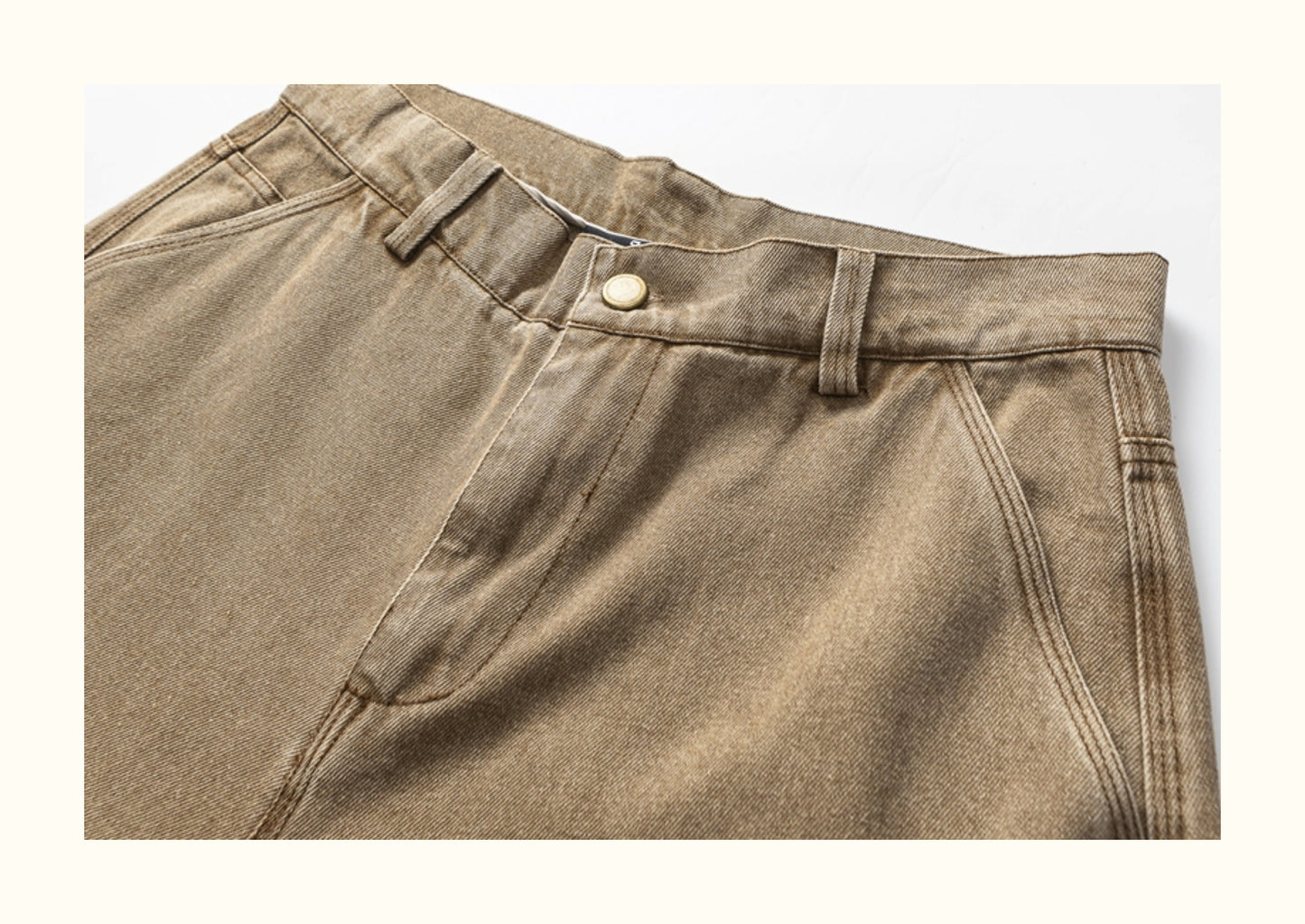American retro fall/winter men's pants, heavyweight washed logging jeans, trendy straight-leg slacks, high street brown trousers