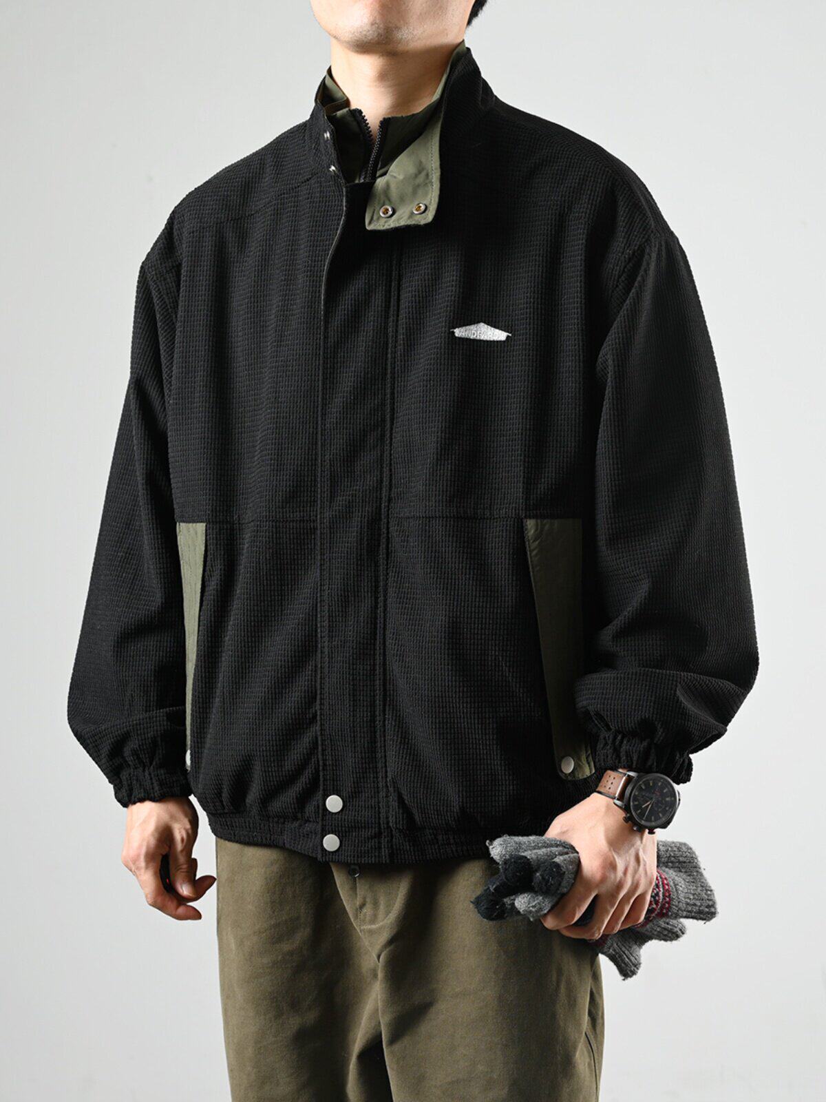 Corduroy Jacket – Contrast Stand Collar & Pocket Trim | Yamalinclothes