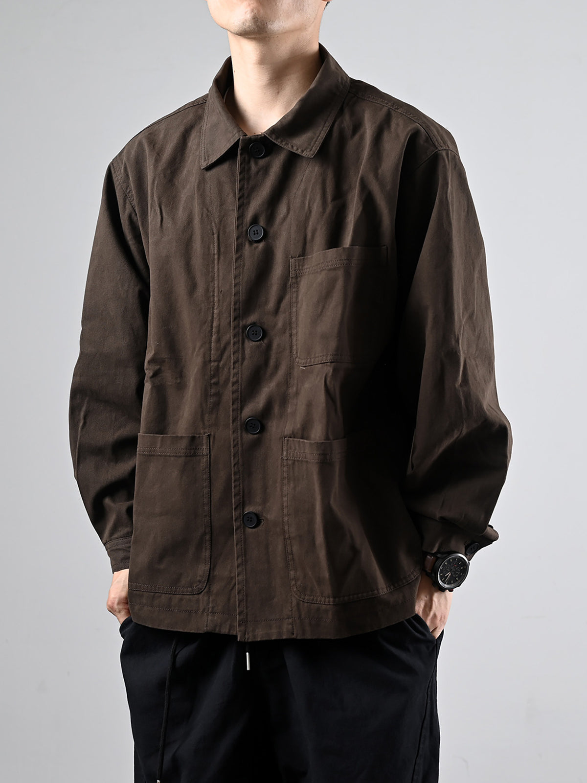 Chore Jacket – Brown Three-Pocket Design