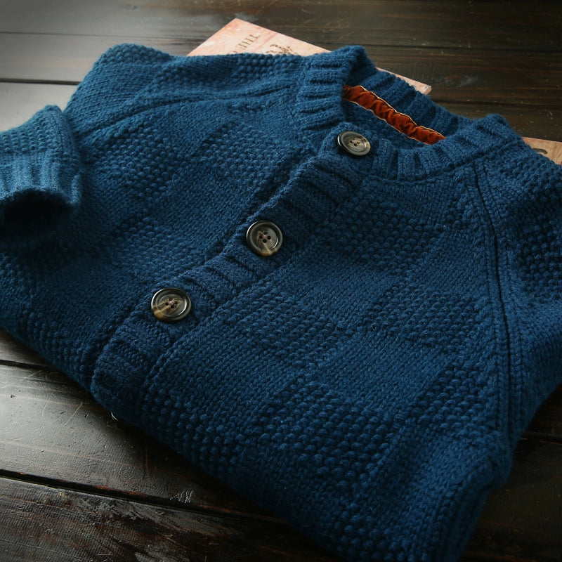 Heavy 100 wool Italy order high-end men's fall/winter round neck padded cardigan knitted sweater jacket