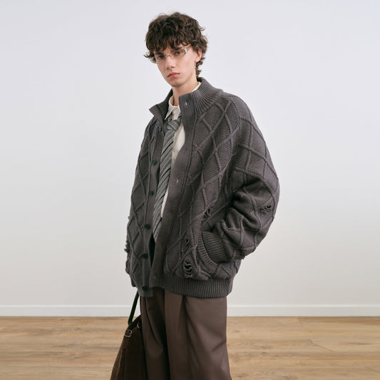 Diamond Jacquard Knit Down Jacket – Men's Oversized Sweater Puffer Coat