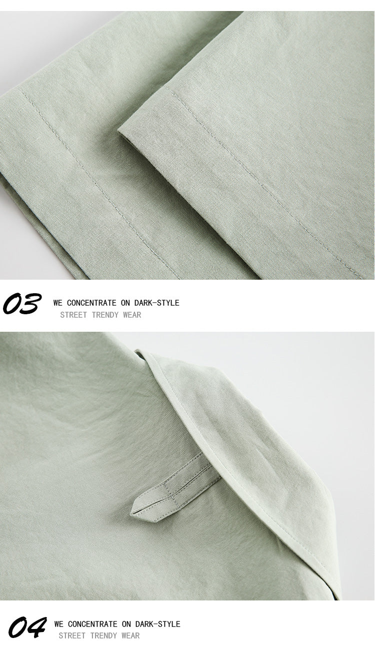 Korean version solid color Cuban collar short sleeve shirt men's summer cleanfit cropped non-iron ice silk shirt