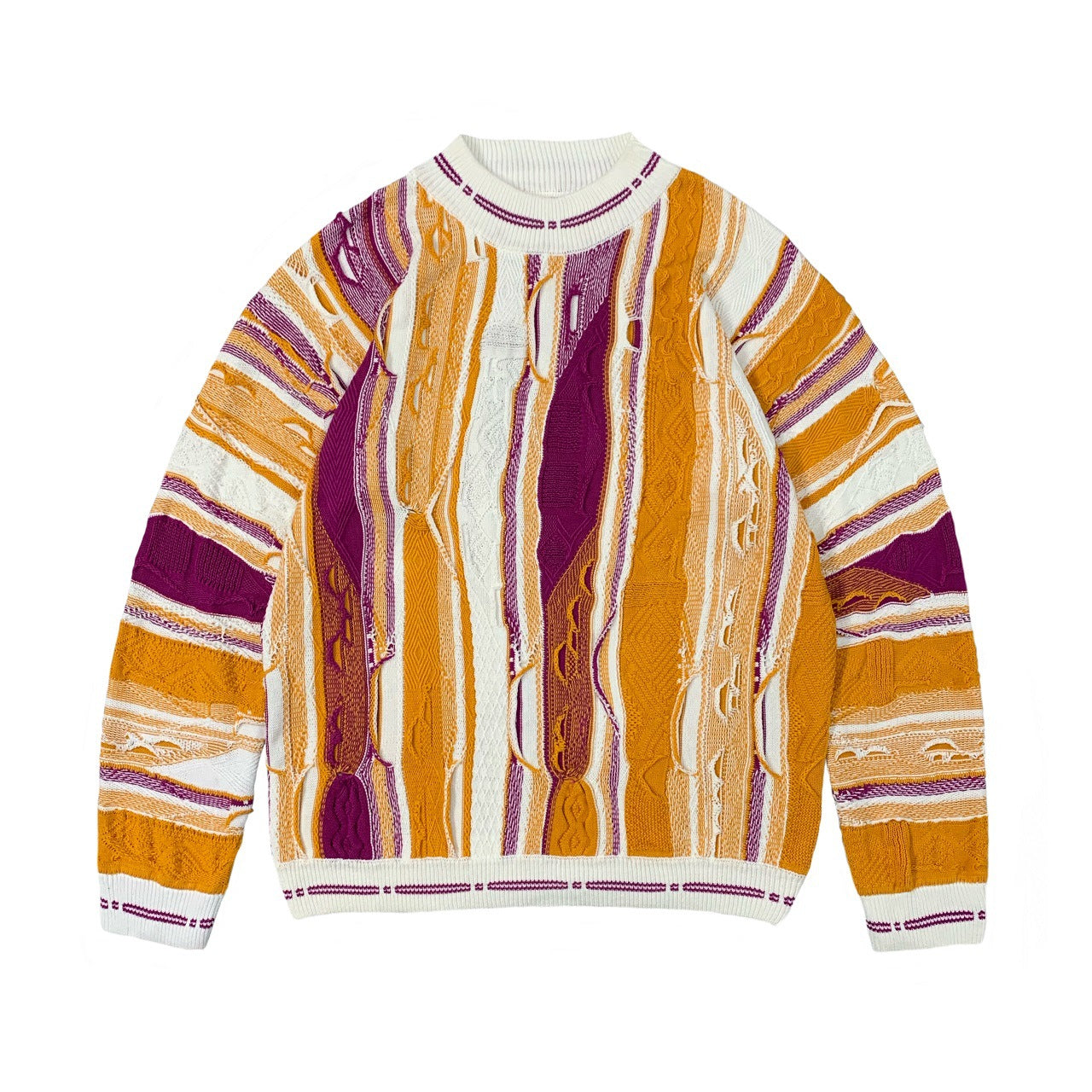 Bitter Melon Jacquard Sweater – Vintage Wave-Contrast Knit, Unisex