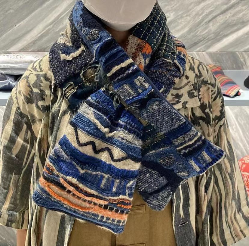 Vintage Hirata and Hiroshi anti-war jacquard patch patchwork scarf