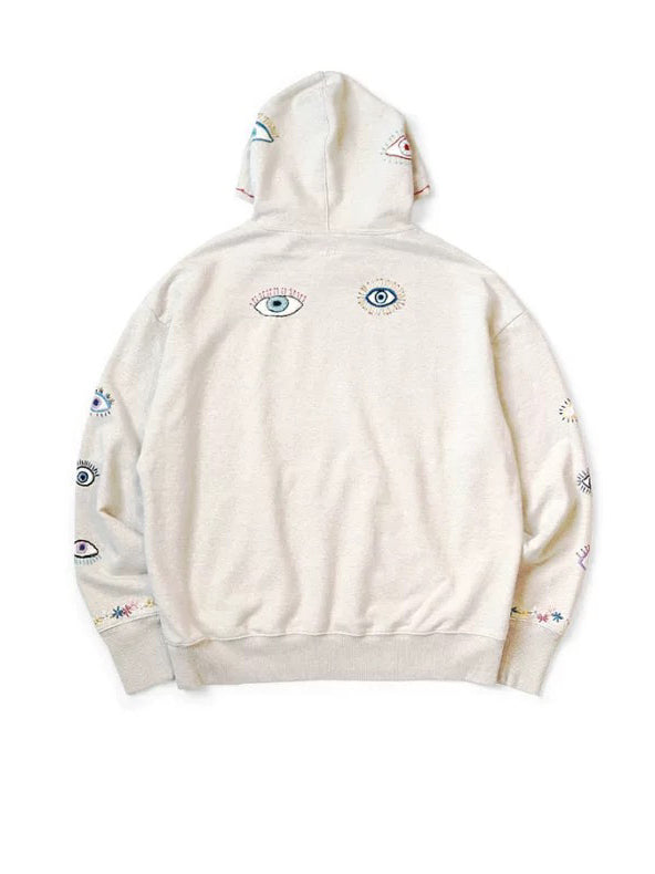 Japanese casual eyes fun embroidery cotton loose hooded sweater