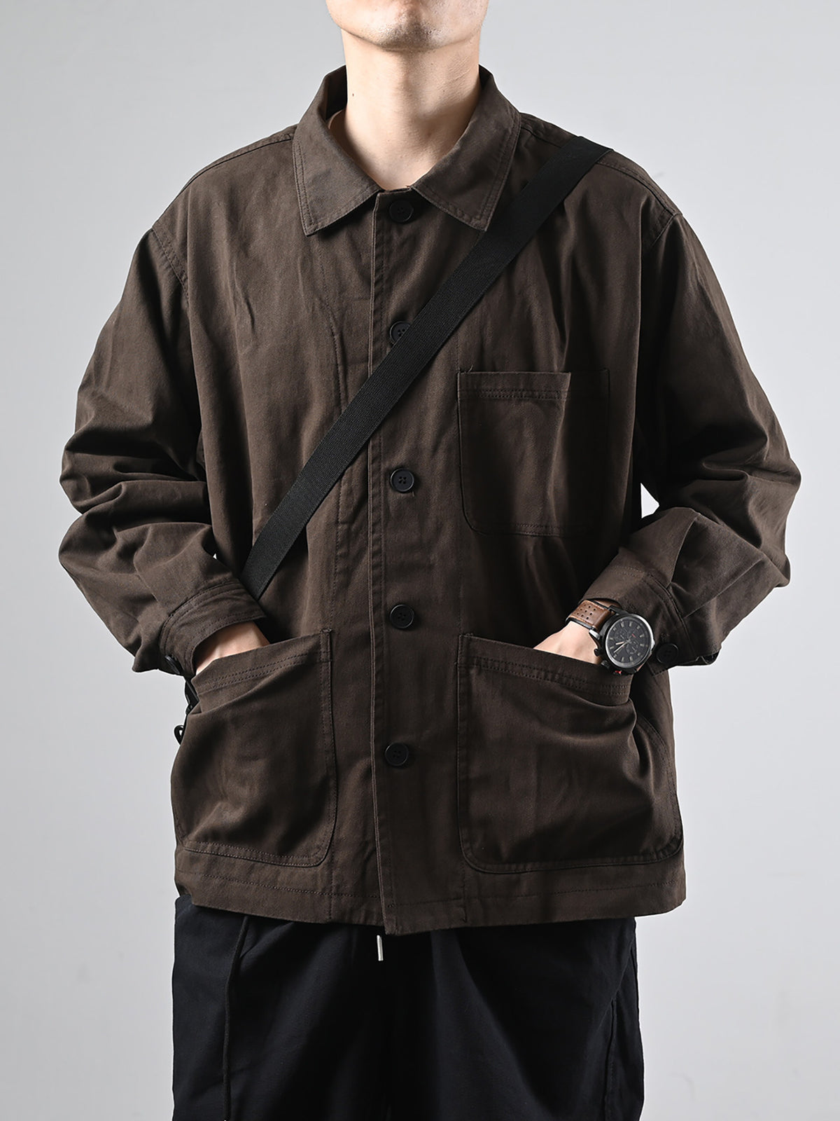 Chore Jacket – Brown Three-Pocket Design