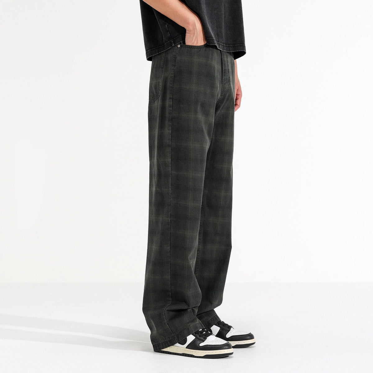 American Vintage Plaid Cargo Pants Men's 2026 Summer New Loose Wide-Leg Slacks | Yamalinclothes