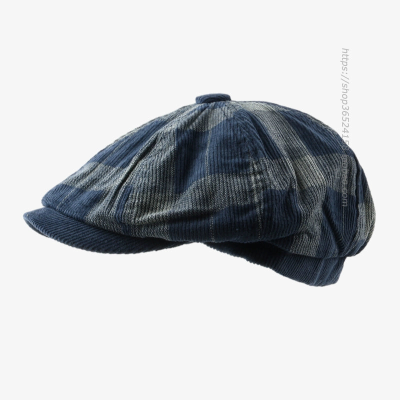 Casual plaid corduroy painter's hat british octagonal hat beret for men and women autumn winter vintage tongue newsboy hat