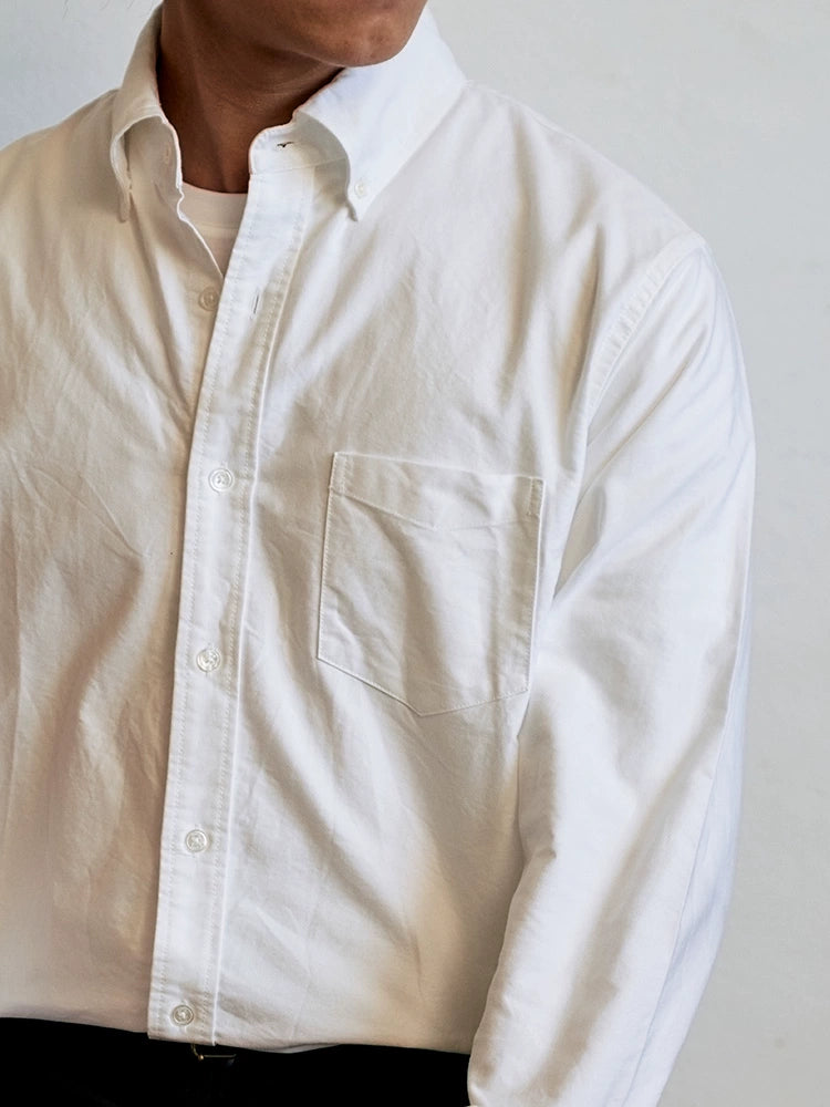 Button-Down Collar White Shirt OCBD Long Sleeve Ivy ivy Peak Lapel American Temperament Casual Versatile