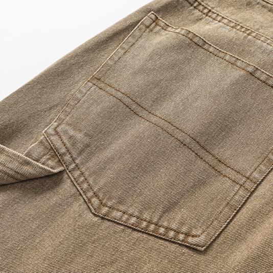 American retro fall/winter men's pants, heavyweight washed logging jeans, trendy straight-leg slacks, high street brown trousers
