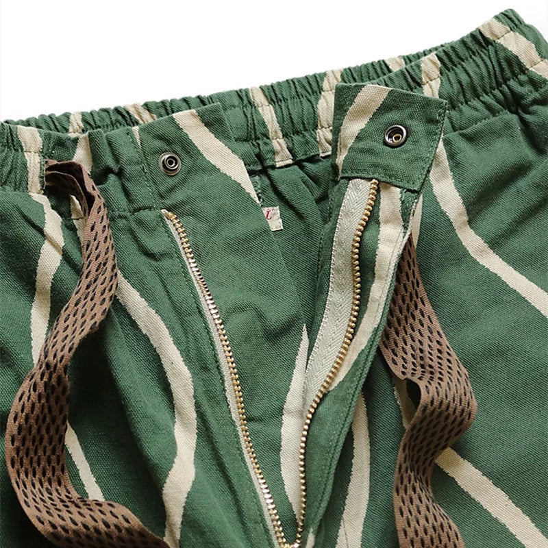cotton, linen and water ripple printing Japanese trend tethered casual work shorts