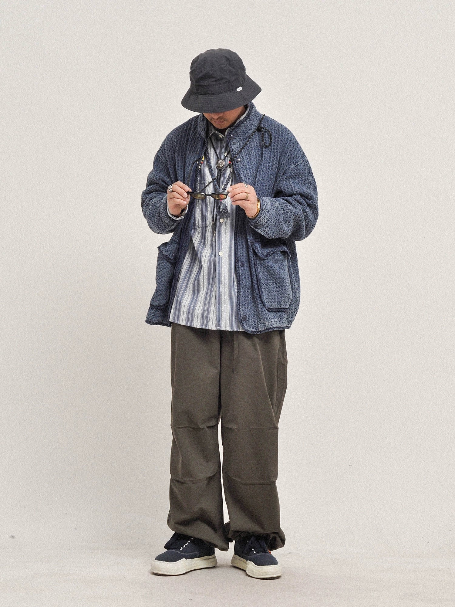 Vintage-Wash Stand-Collar Denim Jacket – Japanese Retro Pocket Coat