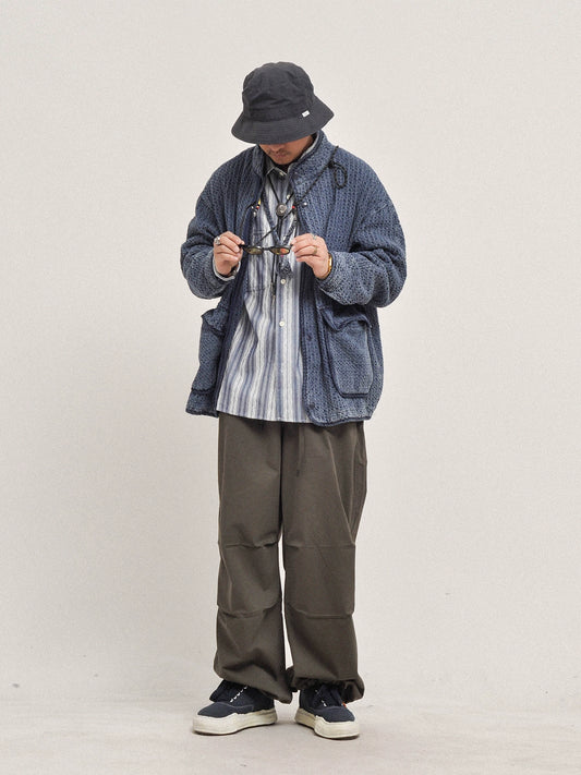 Vintage-Wash Stand-Collar Denim Jacket - Japanese Retro Workwear Coat