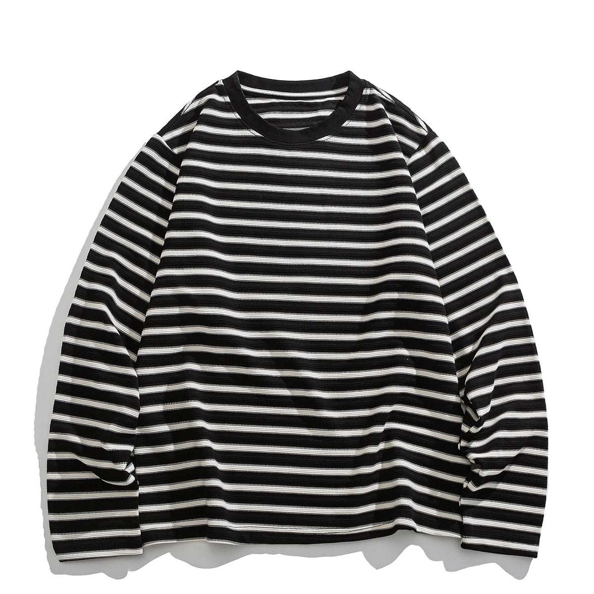 Japanese Vintage Textured Stripe Long-Sleeve T-Shirt – Relaxed Unisex Base Layer | Yamalinclothes
