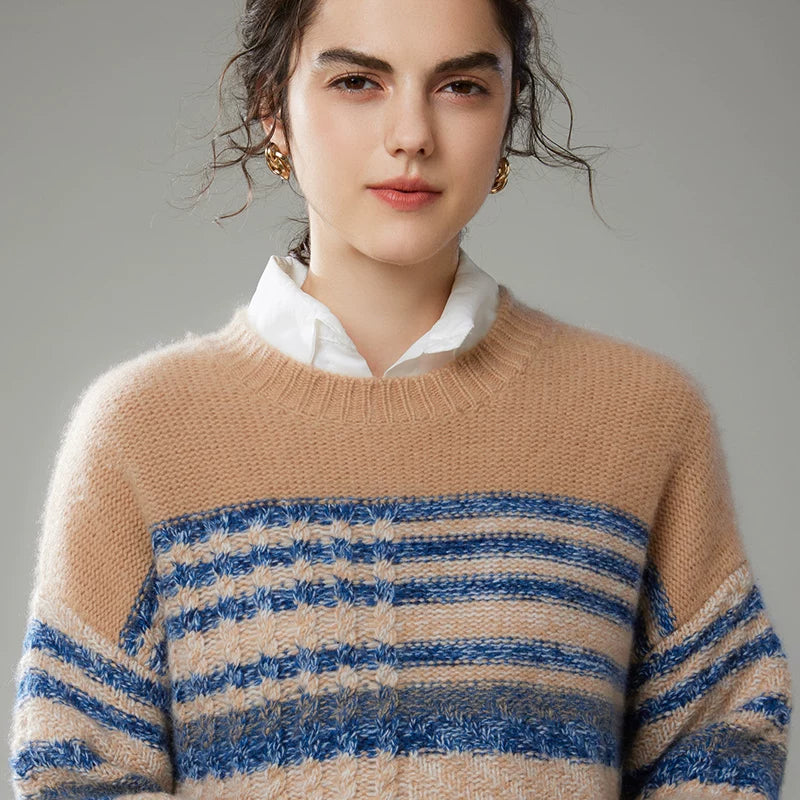 Floral Yarn Color-Block Knit Sweater – Crew Neck Oversized Unisex | Yamalin clothes | Men's Vintage Workwear