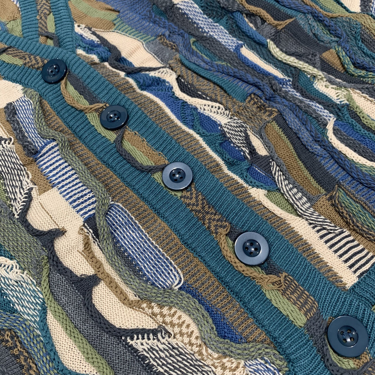 vintage Hirata and Hongfeng Heavy Industries vintage American V-neck bitter melon pattern jacquard cardigan sweater