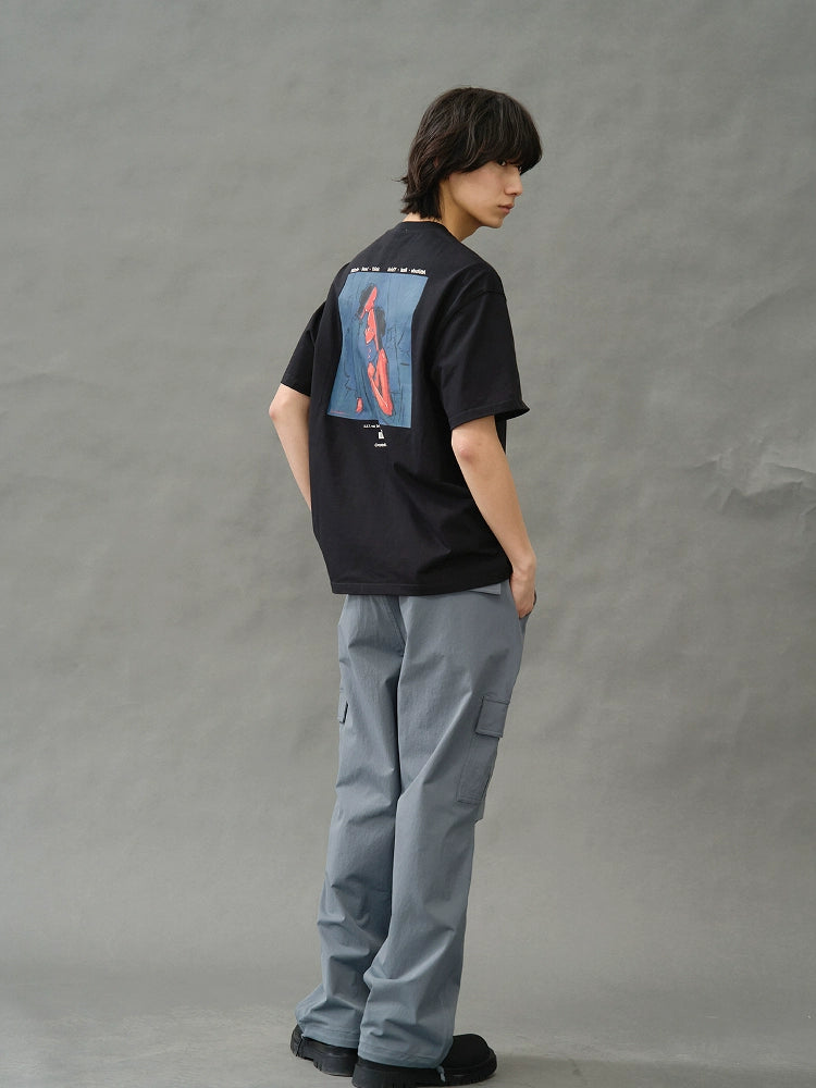 Artist limited illustration print round collar short sleeve summer loose slightly shoulder T-shirt