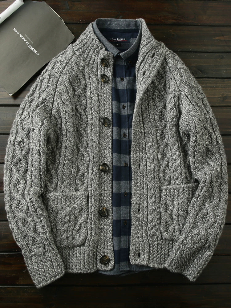 Blockbuster continues! All-wool cardigan! Italian order men's fall/winter stand-up collar thickened knitted sweater jacket