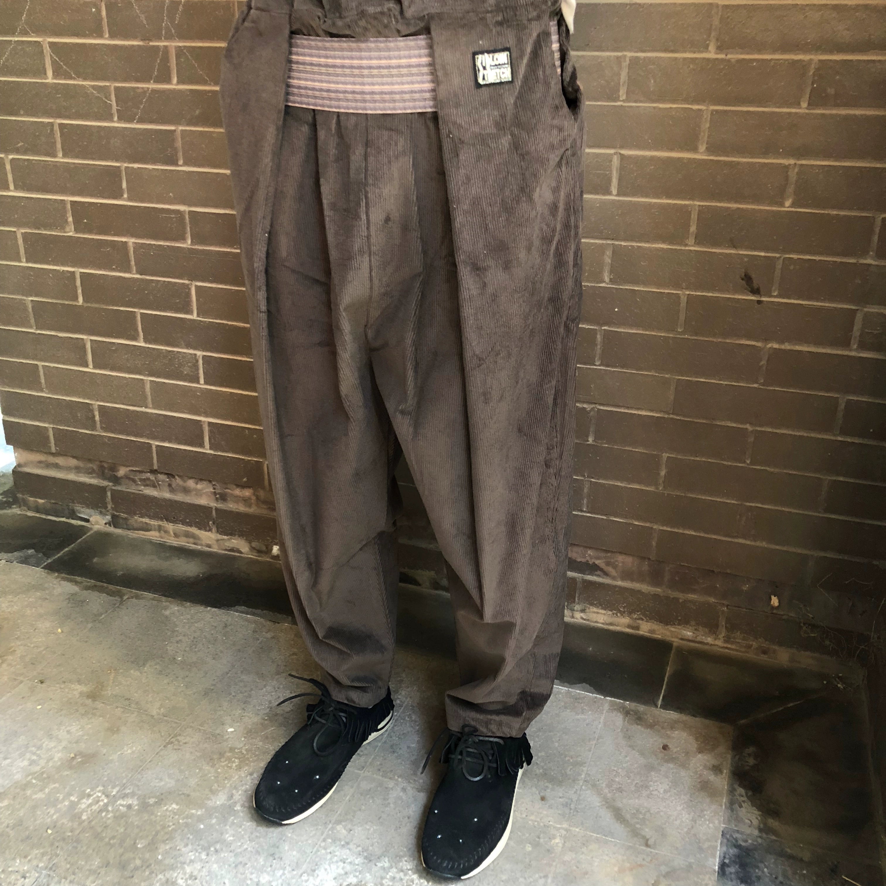 Corduroy loose fit Elastic waistband Casual tapered cargo trousers