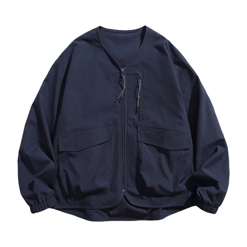 collarless jacket, lightweight outdoor water-repellent Japanese retro loose jacket for men, spring