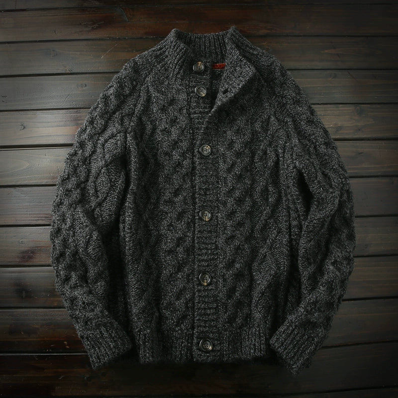 Heavyweight and Seamless! Thick Wool Cardigan! Italian Order Men's Autumn and Winter High-Collar Knit Sweater Jacket