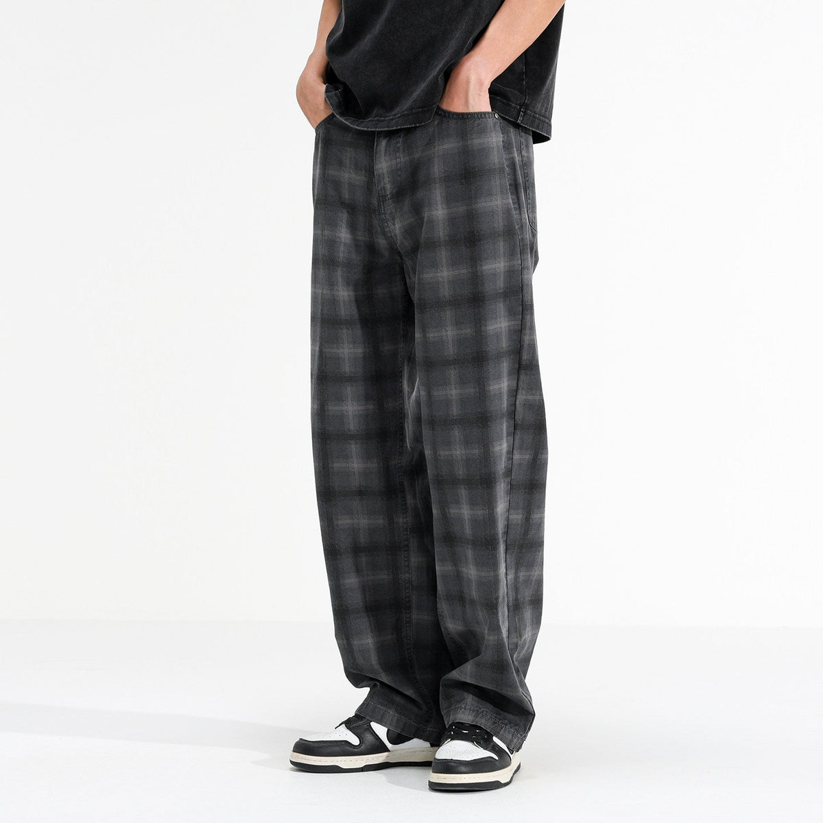 American Vintage Plaid Cargo Pants Men's 2026 Summer New Loose Wide-Leg Slacks | Yamalinclothes