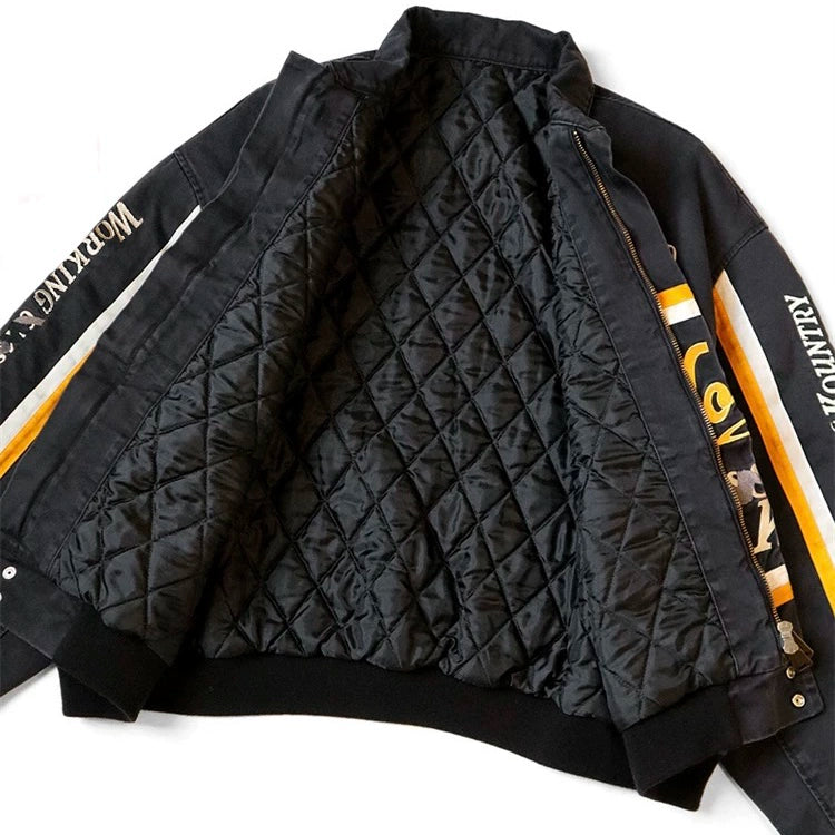 correct version Japanese batik embroidered biker long-sleeved padded jacket