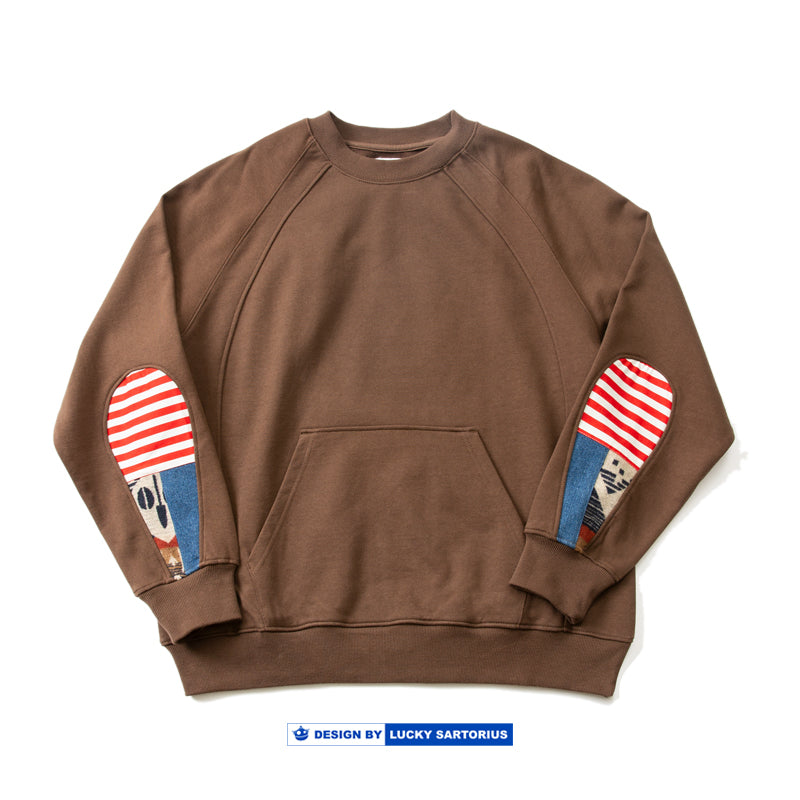 Japanese retro national style stitching round neck pullover loose version sweater