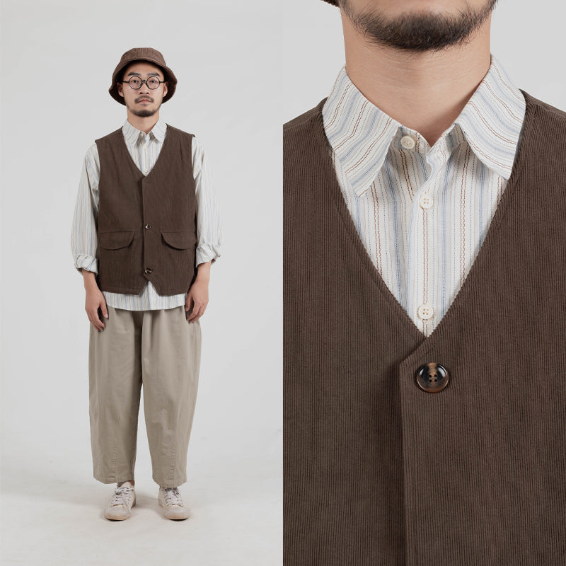 Corduroy overalls vest for men, spring and autumn, Japanese retro vest vest, casual vest coat