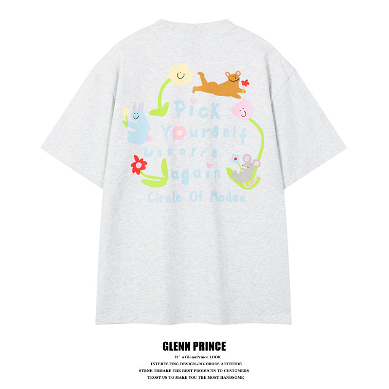 American retro fun cartoon print short sleeve t-shirt men's summer oversize niche versatile tee