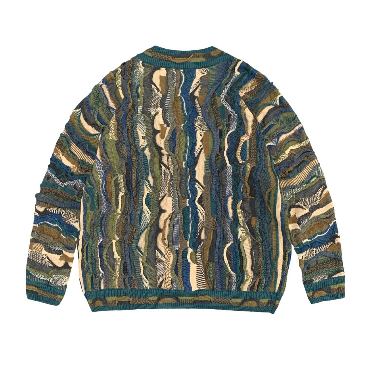 vintage Hirata and Hongfeng Heavy Industries vintage American V-neck bitter melon pattern jacquard cardigan sweater