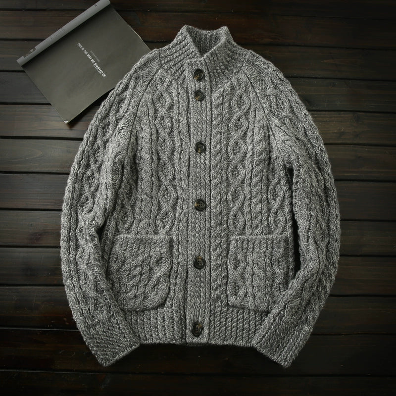 Blockbuster continues! All-wool cardigan! Italian order men's fall/winter stand-up collar thickened knitted sweater jacket