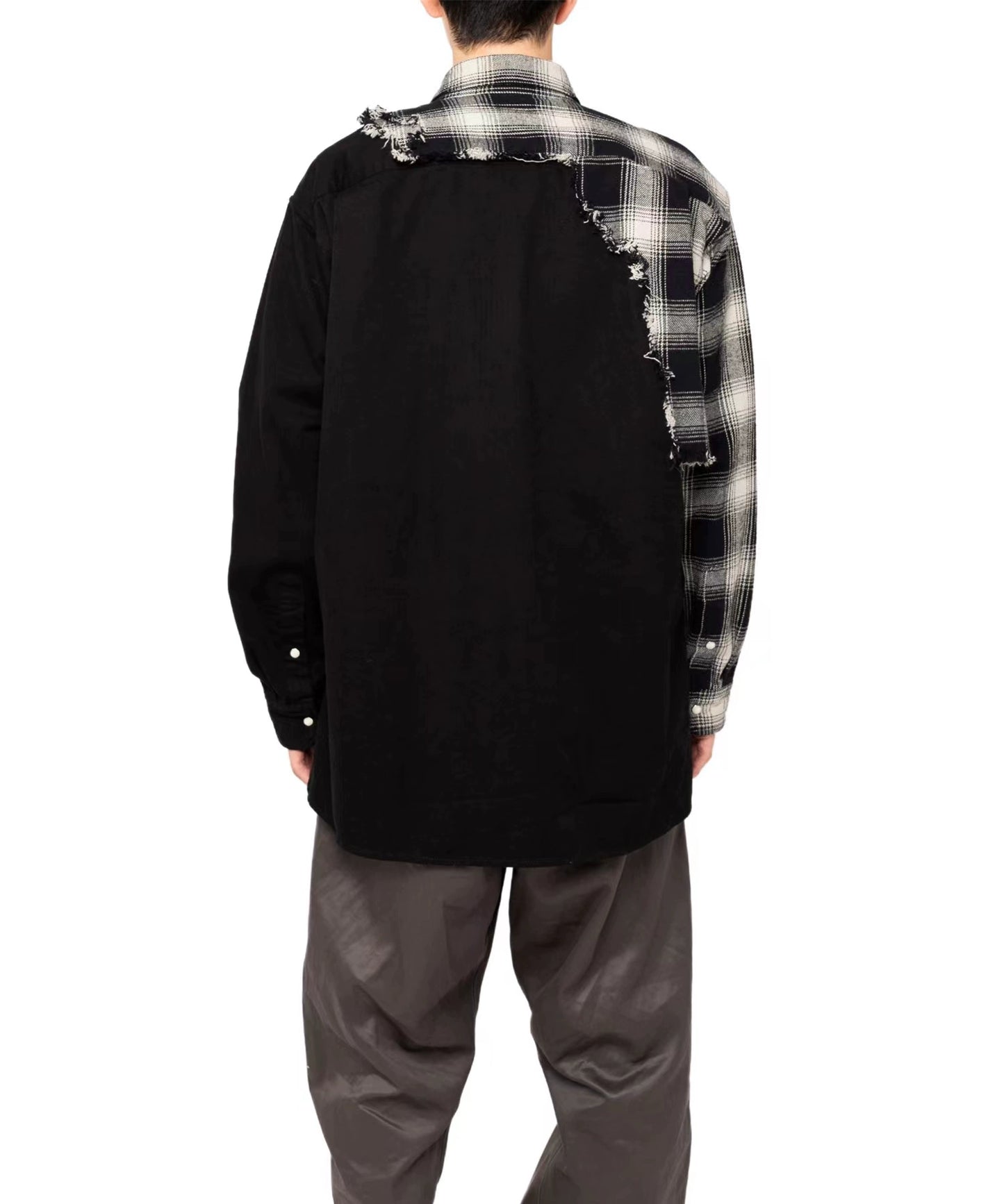 Irregular patchwork plaid jacket shirt coat