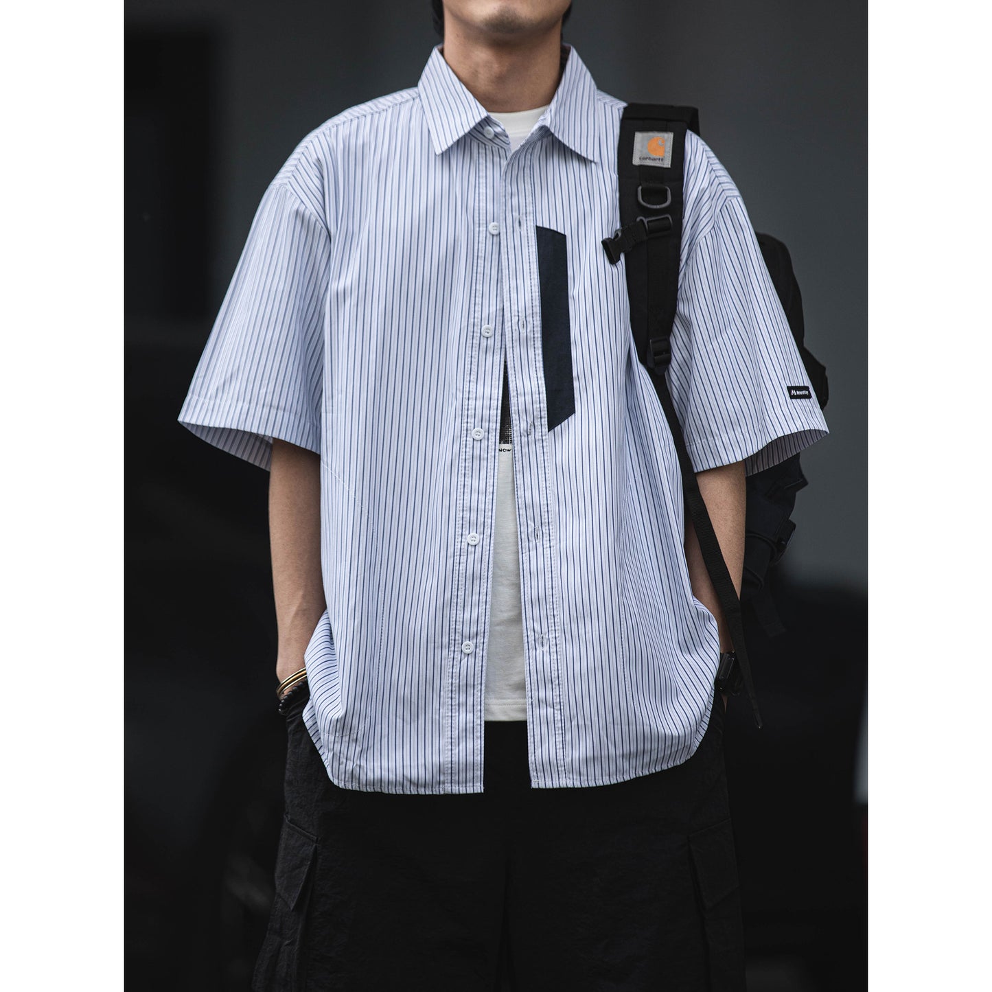 Ruffian summer Japanese short-sleeved shirt men's CityBoy casual three-quarter sleeve personalized striped cotton shirt trendy brand | Japanese vintage | yamalin clothes | Yamalinclothes