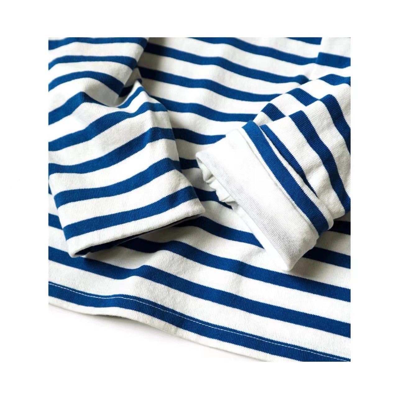 blue and white striped cotton loose three-flag long-sleeved smiley stitching bottoming shirt