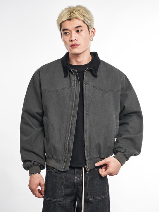 Detroit Cargo Denim Padded Winter Jacket – Retro Lapel Unisex