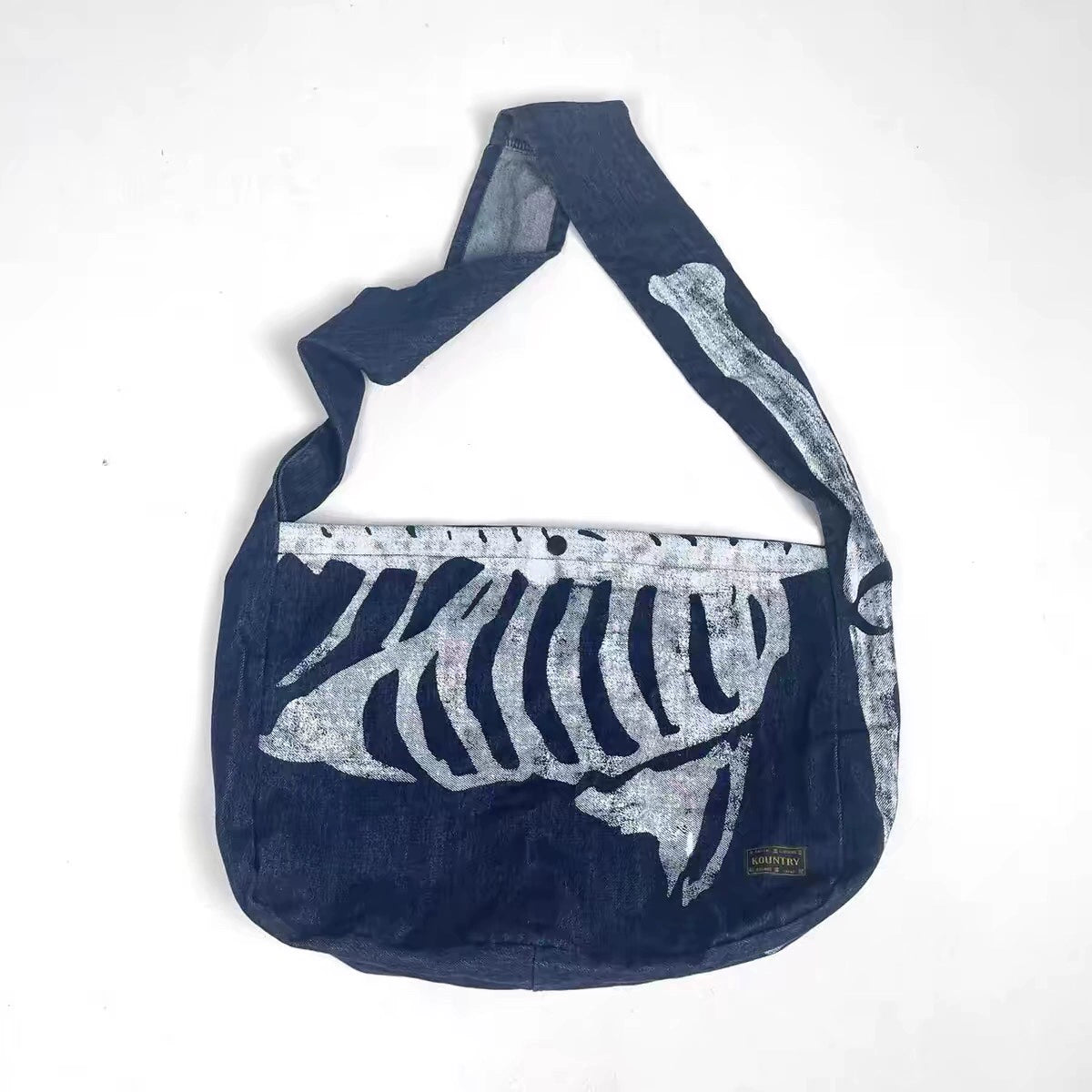 cotton arabesque water ripple cowhide Japanese men's and women's trend crossbody shoulder bag