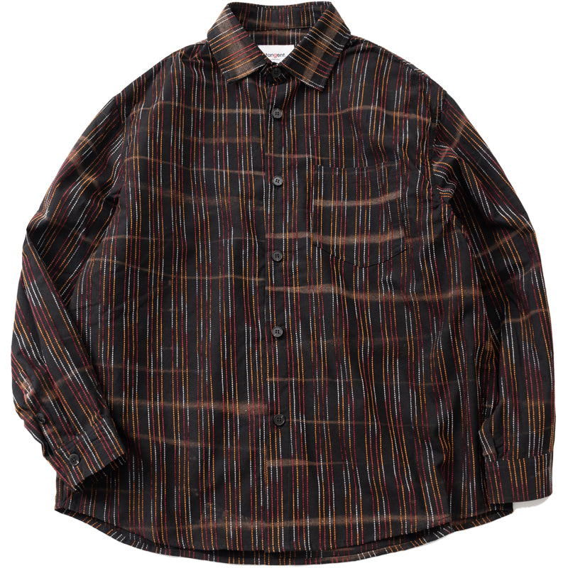 Japanese loose casual colored cotton striped long sleeve shirt