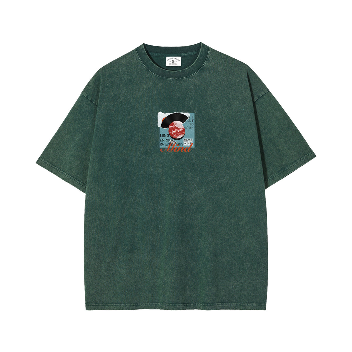 Vinyl Record Print Washed Distressed T-Shirt – Loose Dropped Shoulder Retro Streetwear Tee | Yamalinclothes