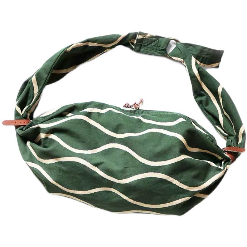 cotton arabesque water ripple cowhide Japanese men's and women's trend crossbody shoulder bag