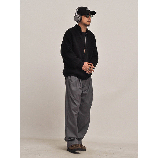 Half-Turtleneck Zip Knit Cardigan – Oversized Unisex Sweater – Japanese vintage | yamalin clothes | Yamalinclothes