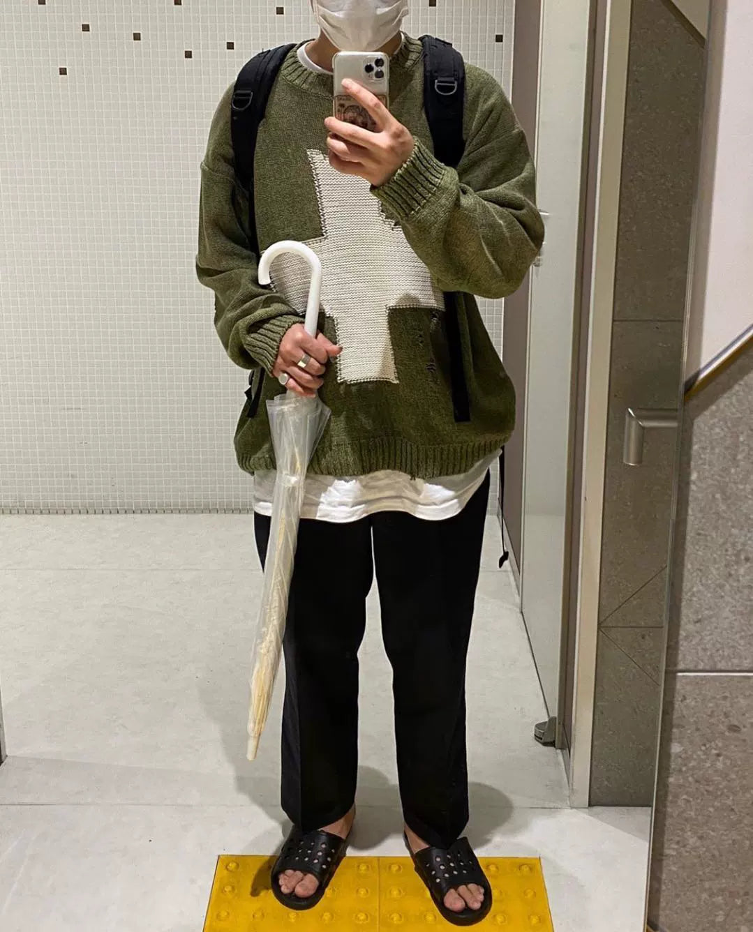 cross pattern ripped round neck sweater pullover long sleeve sweater
