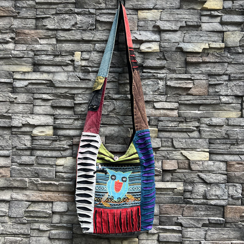Nepal Indian washed cotton bag, old style, hippie shoulder bag for men and women